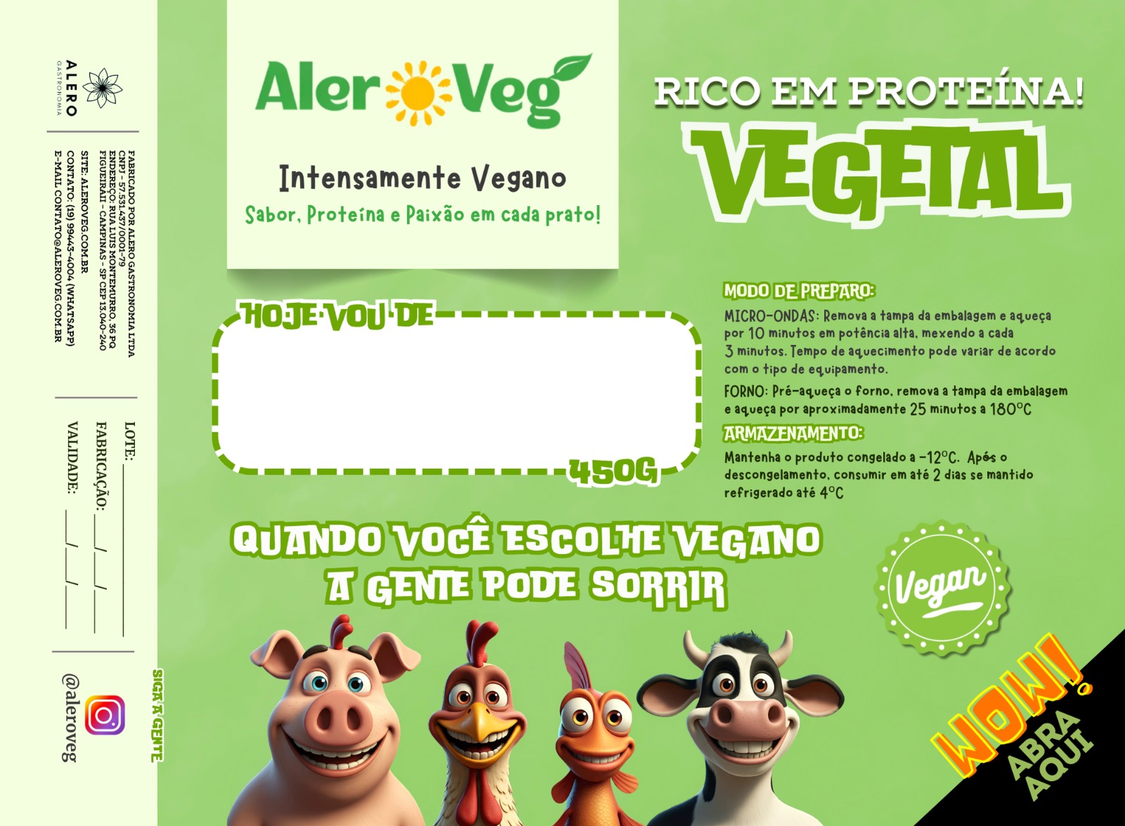 Arte do rótulo AlerVeg com informações de preparo